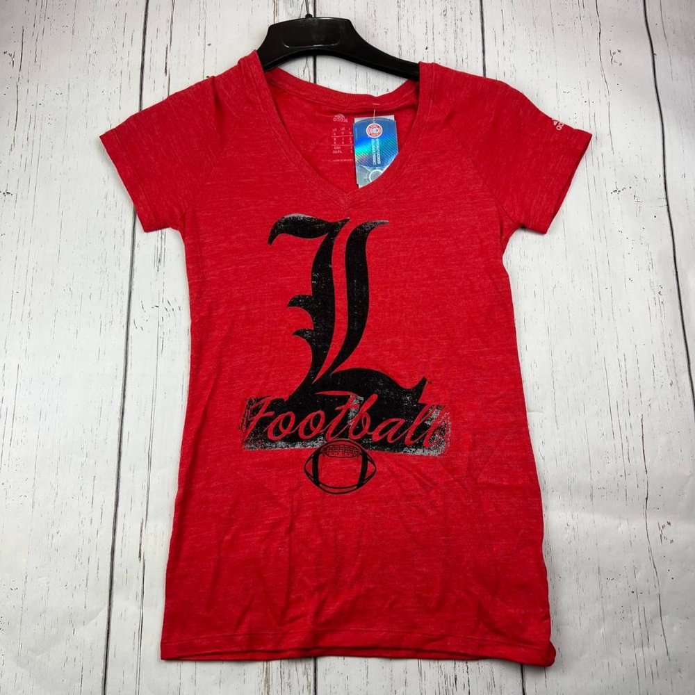 Louisville Cardinals NCAA Football Small Adidas V-Neck T-Shirt Red New Women